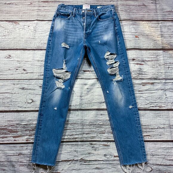 Frame Womens Jeans size 4 W27 Distressed Button Fly Frayed Skinny Ankle x29"insm - Picture 2 of 12